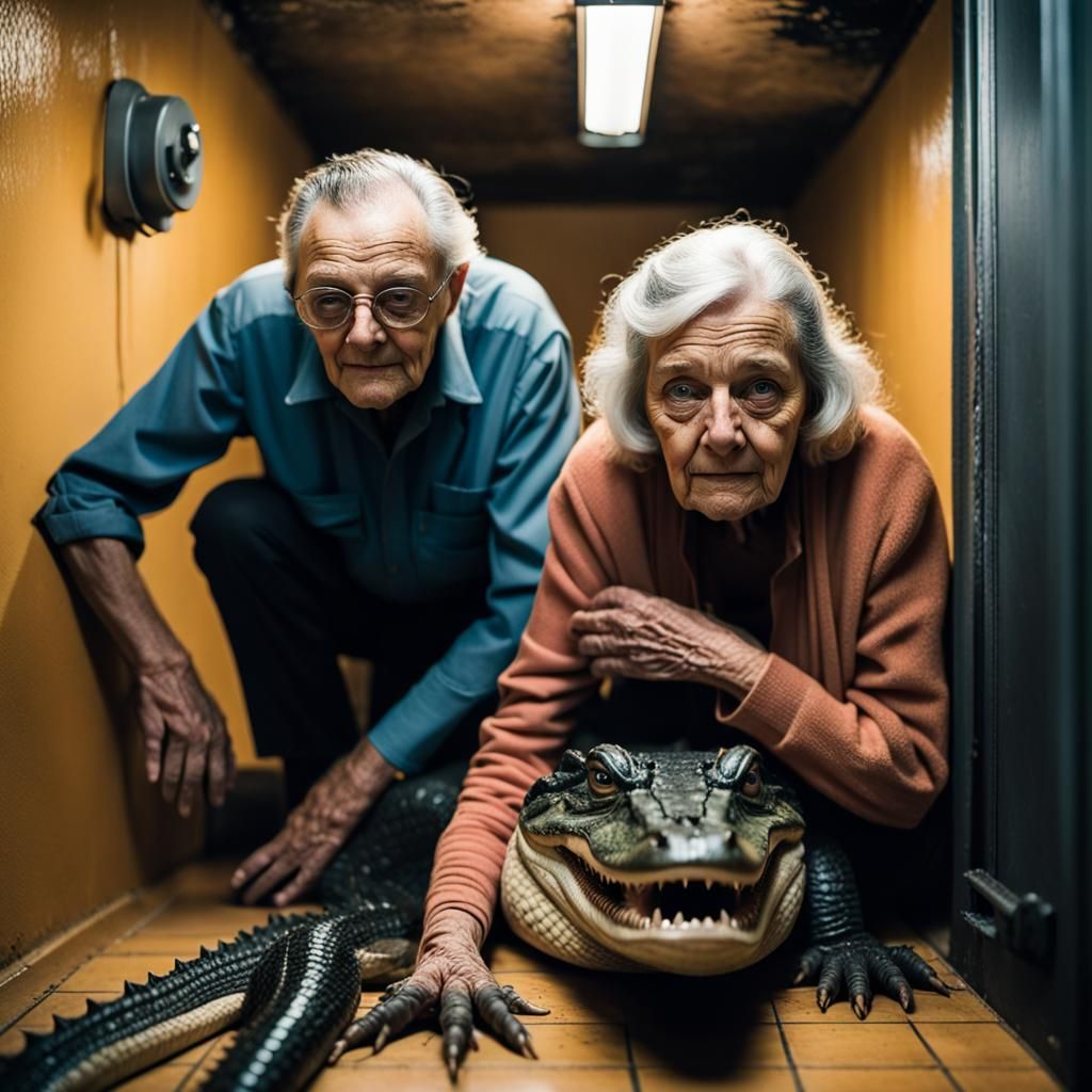 Grandpa and Grandma are stuck in the vent with an alligator