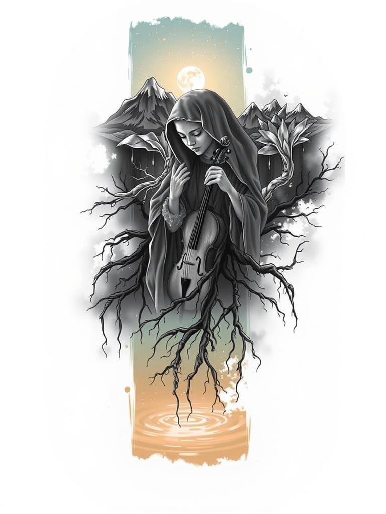 Mystical Mountain Goddess in Sacred Tattoo Design