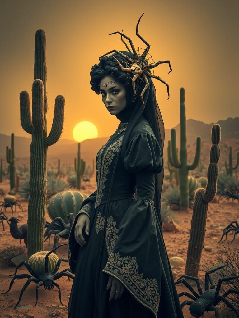 Spider-Woman Hybrid in Desert, Surreal Art