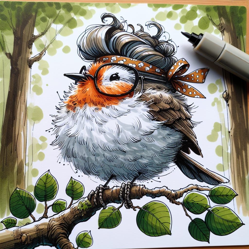 Watercolor and Ink: A Proud Robin on a Branch