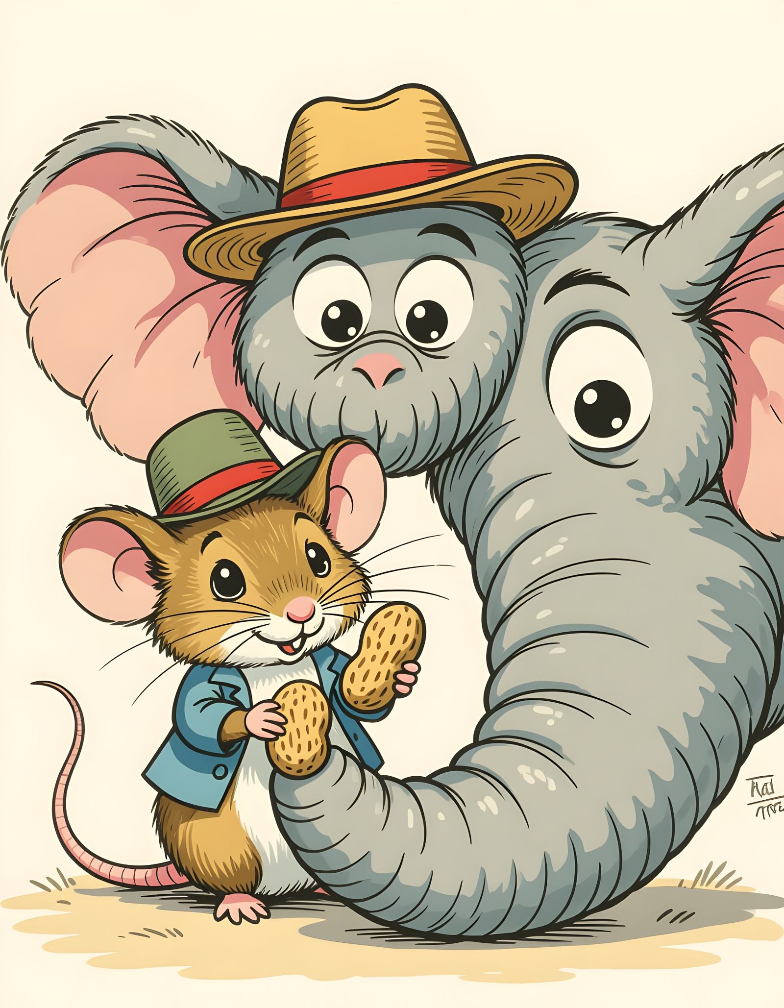 Whimsical Mouse Meets Elephant in Storybook Style