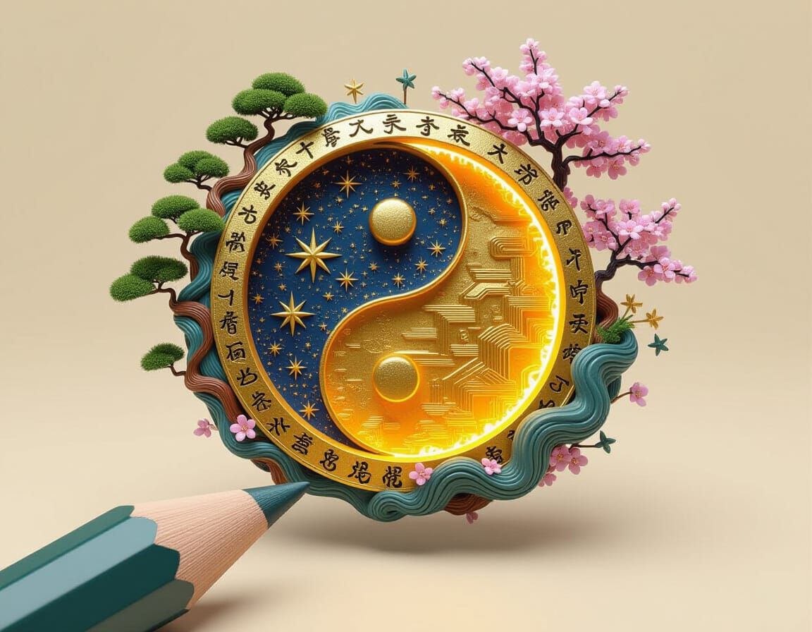 World in a Pencil: Stargate with Bonsai and Calligraphy