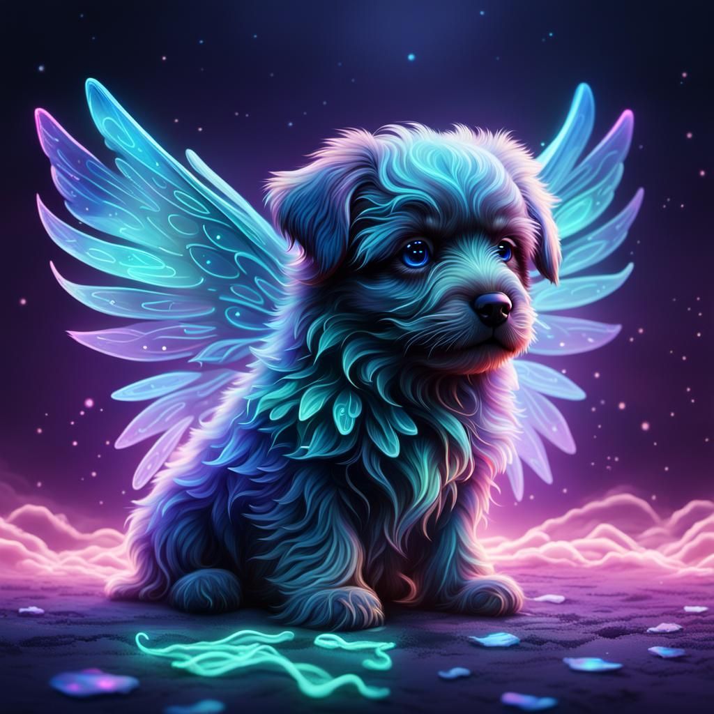 Neon Puppy with Fairy Wings Digital Painting