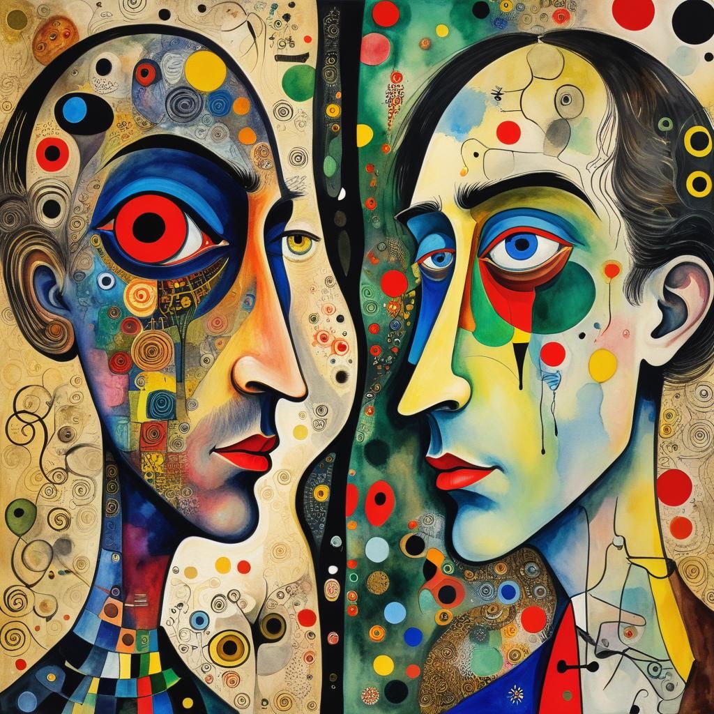 Good and Evil Face-Off in Expressionist Style