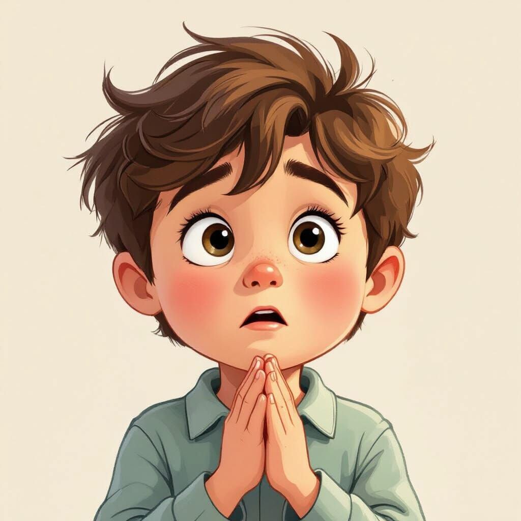 Adorable Confused Boy in Whimsical Storybook Style
