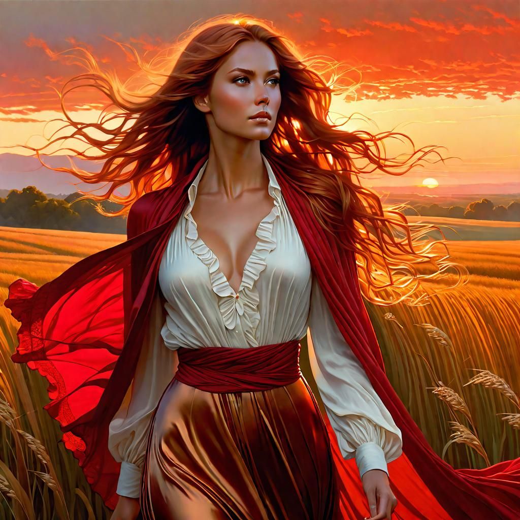 Ethereal Portrait of Woman in Field at Dawn