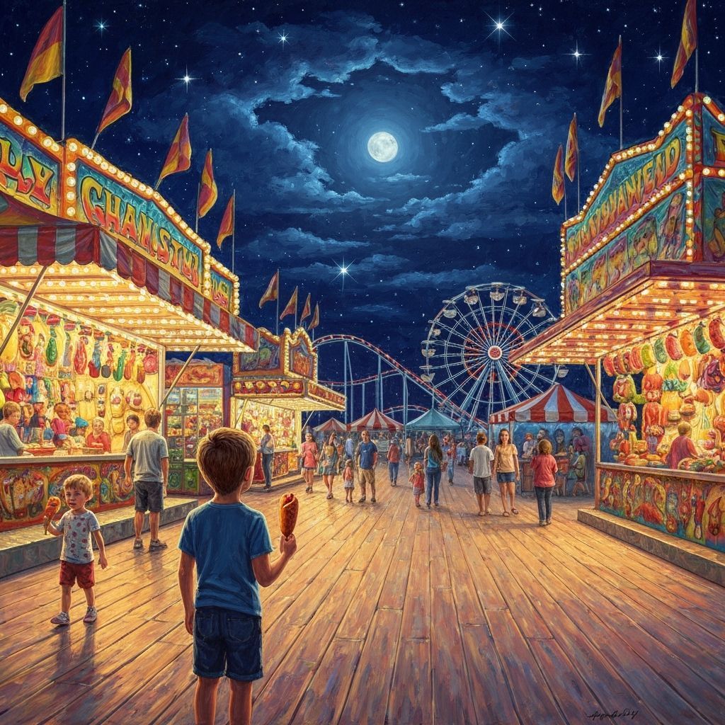 Boy's Awe at State Fair Midway Lights