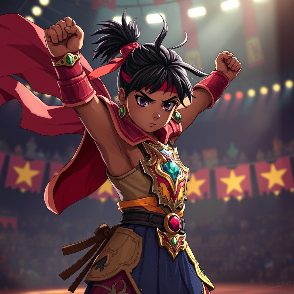 Triumphant Cabo Verdean Fighter in Manga Style