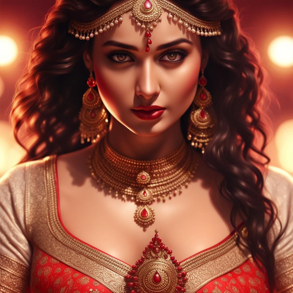 Beautiful Indian Woman in Red Light, 4K
