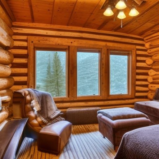 Cozy Cabin in Woods: Brush Stroke Mountain Scene