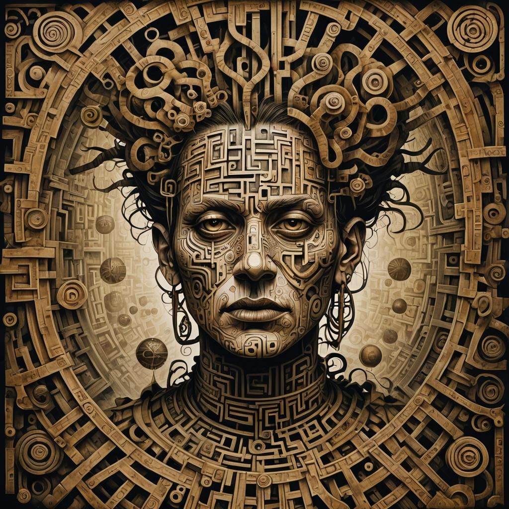 Steampunk Labyrinth Maze in Hyperrealistic Ink Painting Styl...