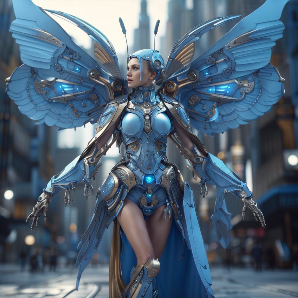 Futuristic Woman with Mechanical Butterfly Wings