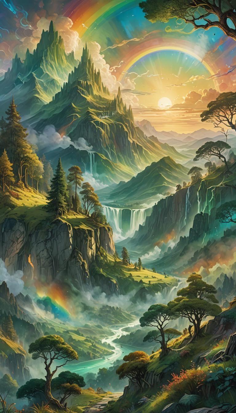Emerald Hills and Iridescent Trees: A Fantasy Landscape