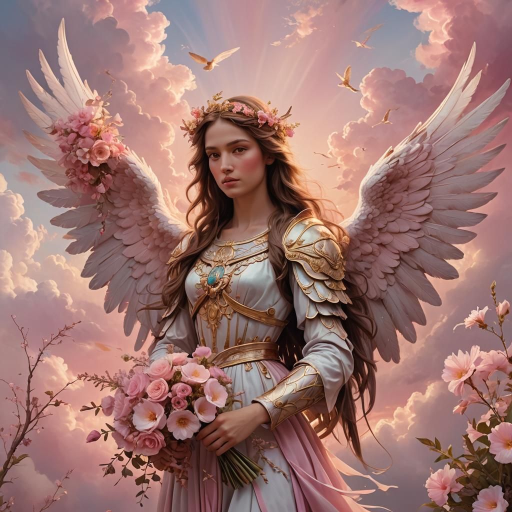 Archangel with Flowers: Detailed Matte Painting