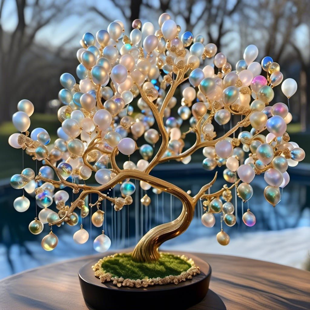 Iridescent Rainbow Balloon Tree in Glass Style
