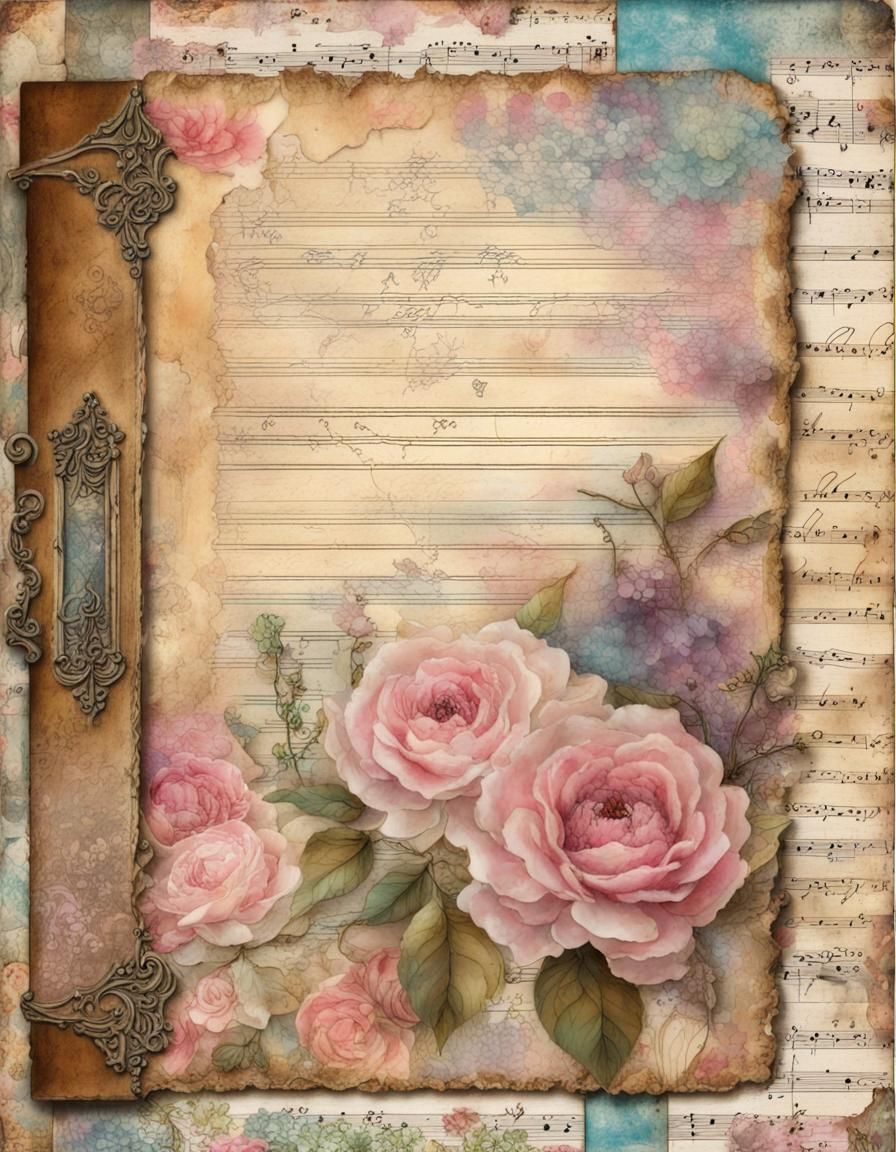 Vintage Floral Journal Page with Writing Lines