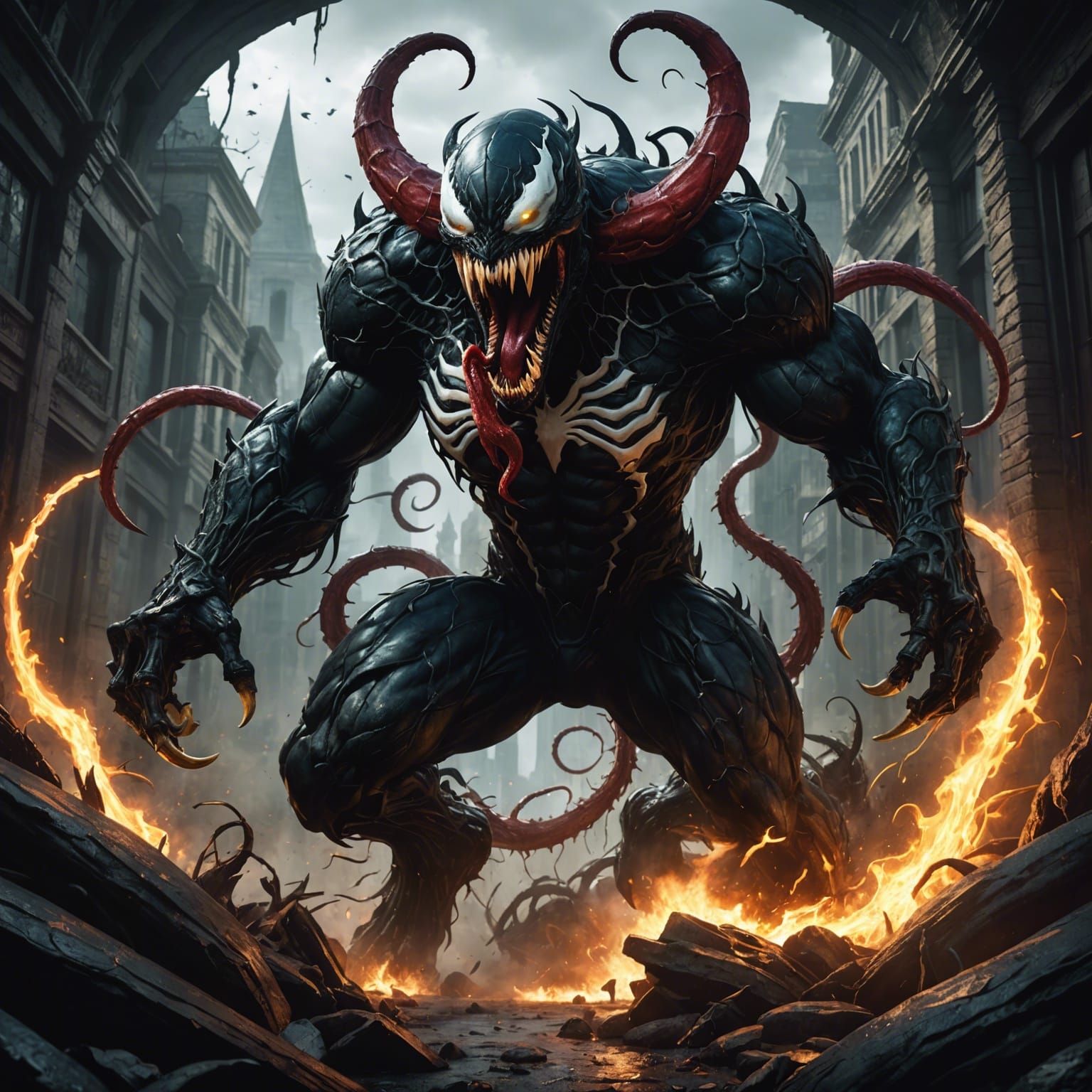 Venom Monster Emerges from Painting: Detailed Fantasy Art