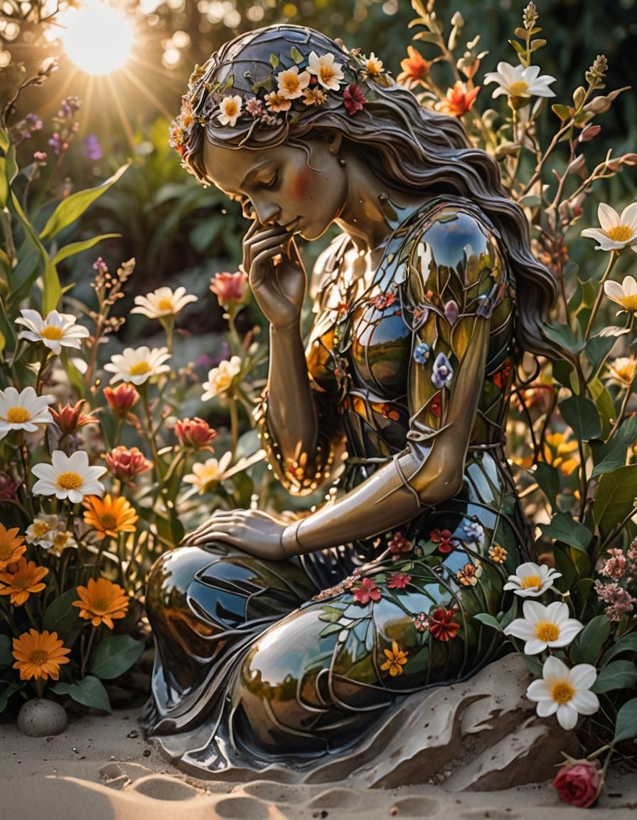 Glass Woman Filled with Flowers: Fantasy Concept Art