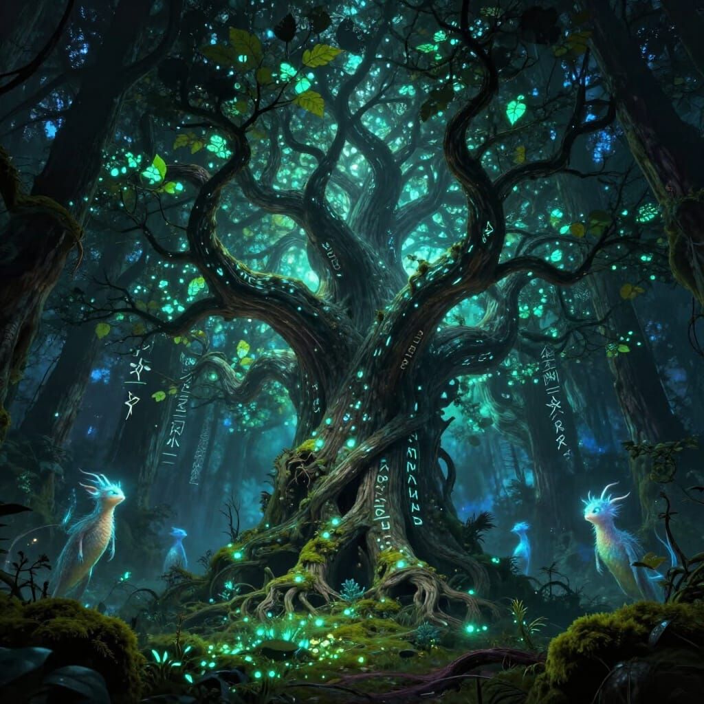 Ancient Bioluminescent Tree in Enchanted Forest