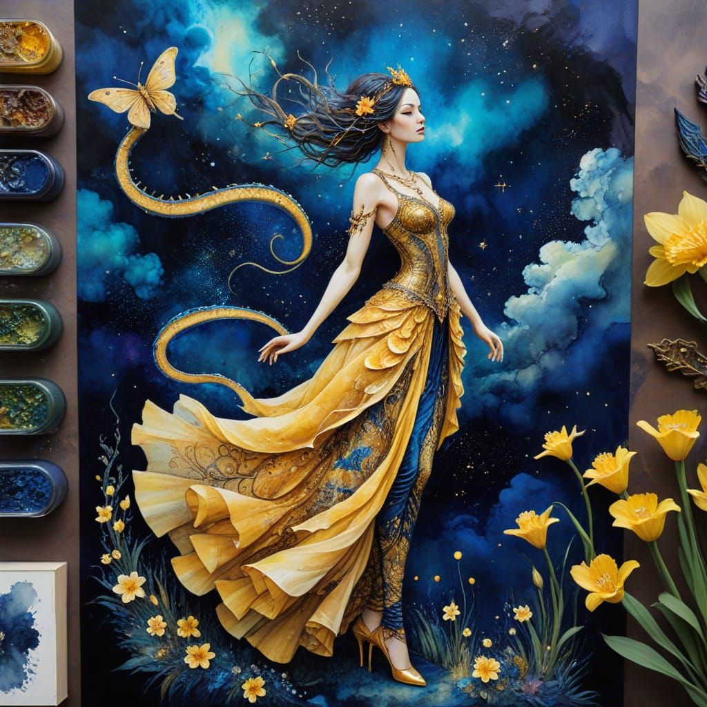 Surreal Daffodil Goddess in a Celestial Realm