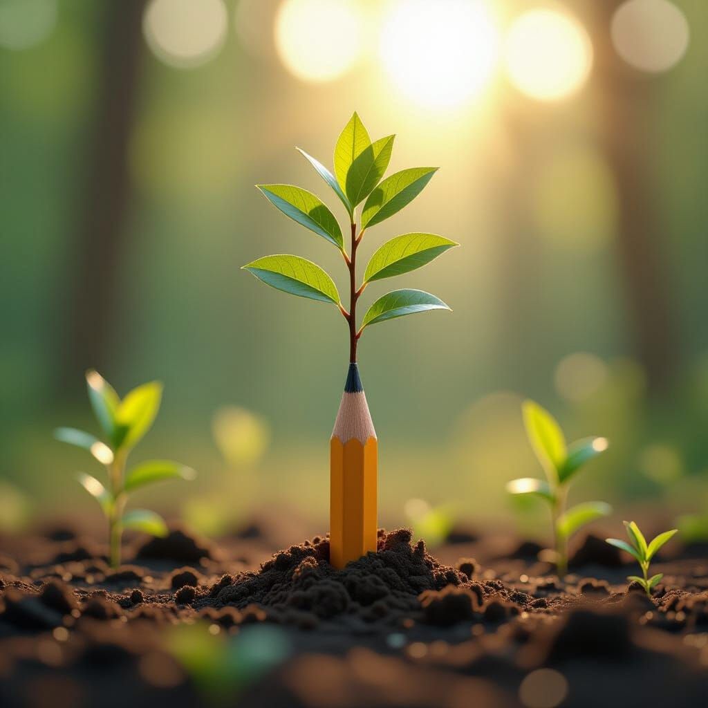 Pencil Sprouts Tree Branches in Dynamic Sunlight