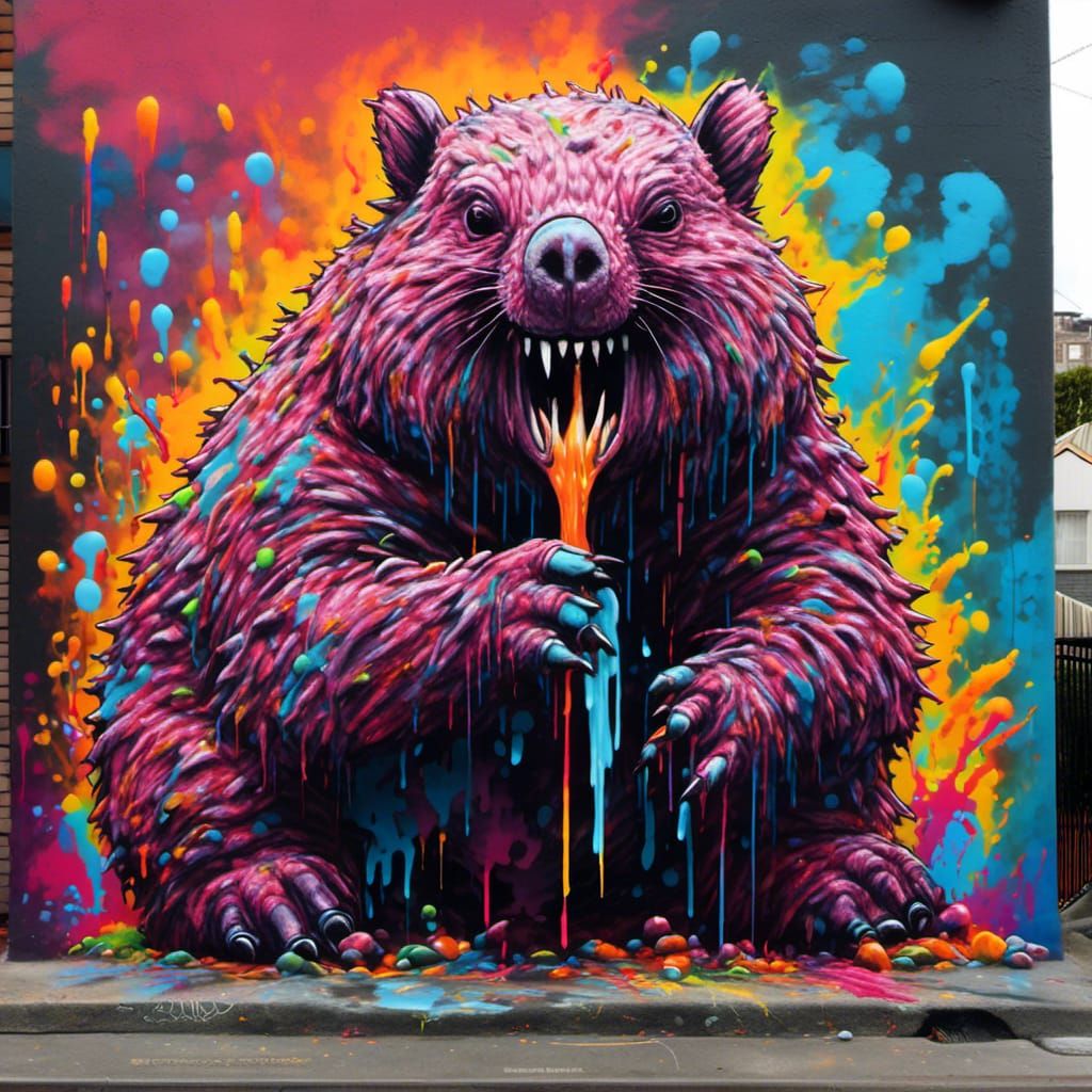 Wombat Godzilla Attacks Sydney: Graffiti Art