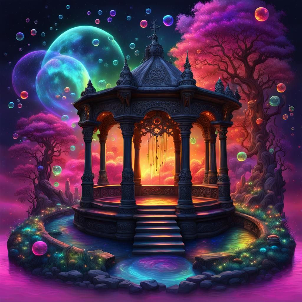 Neon Aurora over Fantasy Wishing Well