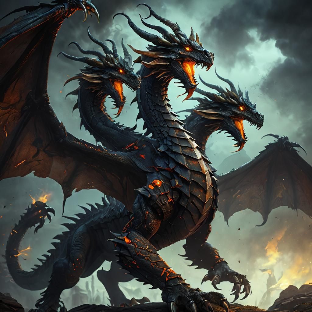 Three-Headed Hydra Dragon Concept Art
