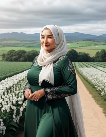 Elegant Middle Eastern Woman in Hijab Walking in Field