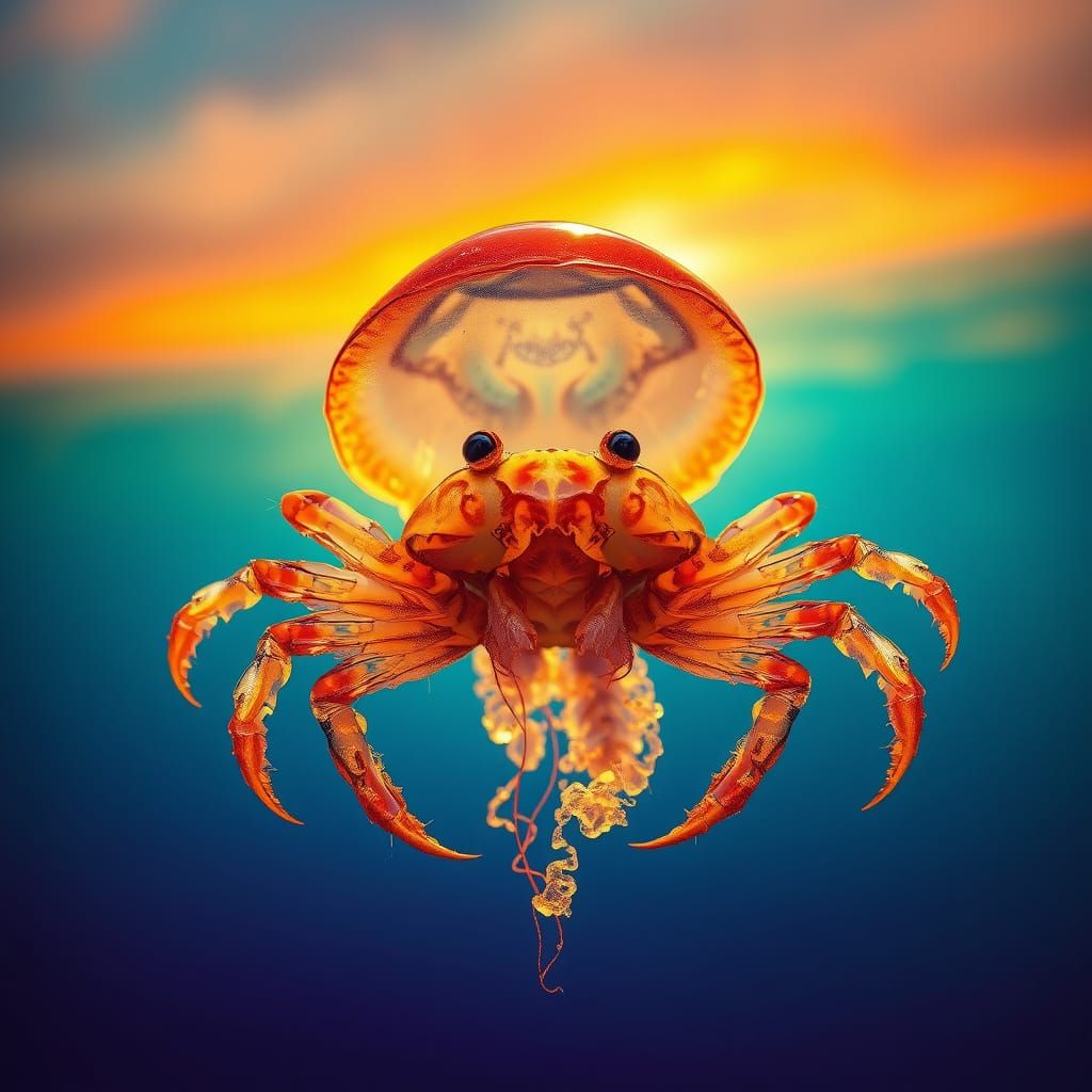 Surreal Hybrid Creature Suspended in Golden Light