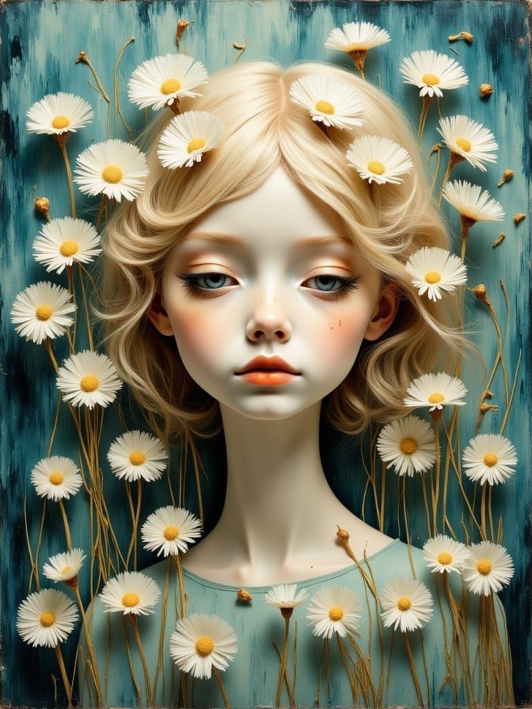 A  <lora:Marionette-Flux:1.0> 5 year old girl with a white d...