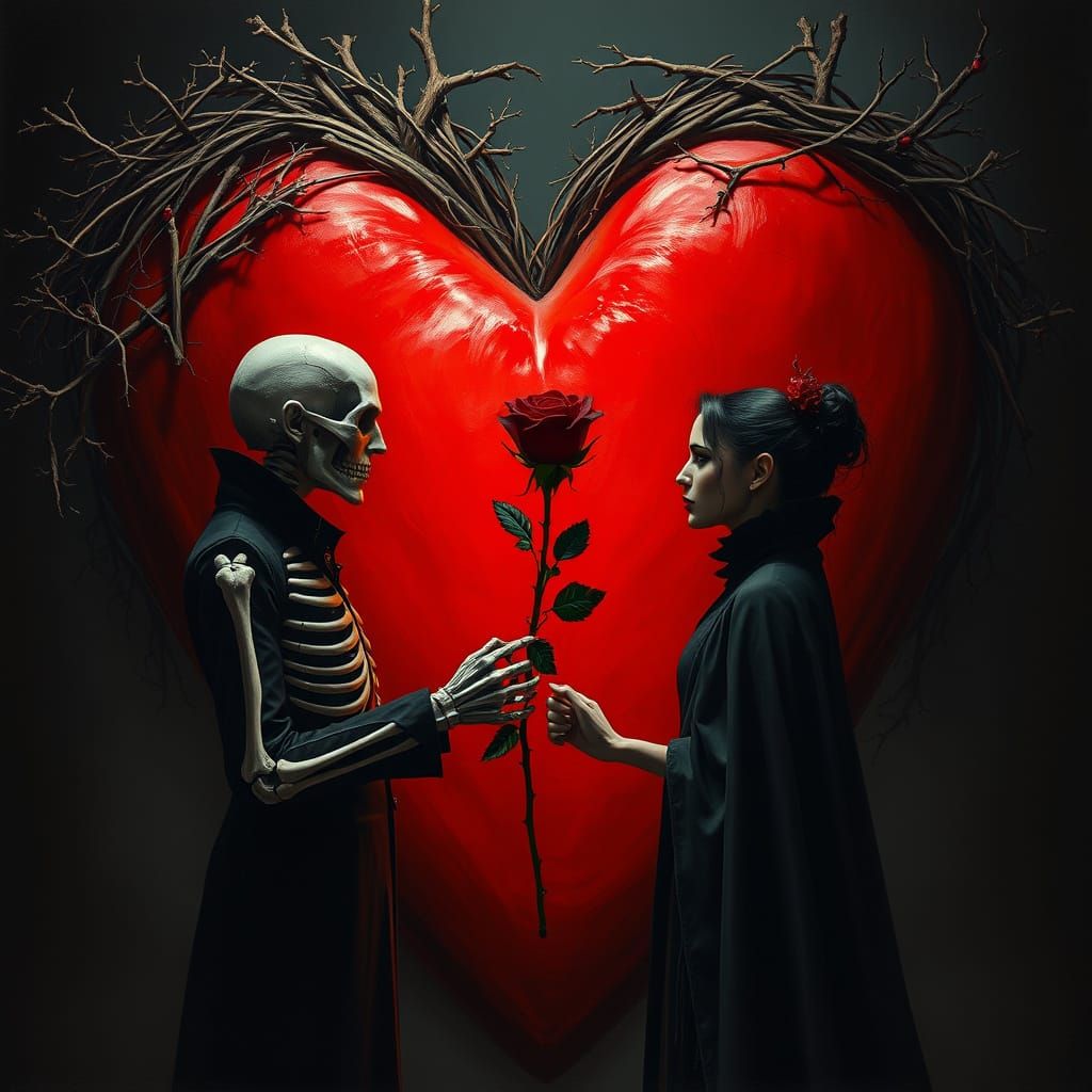 Sinister Valentine's Day Scene with Halloween Twist