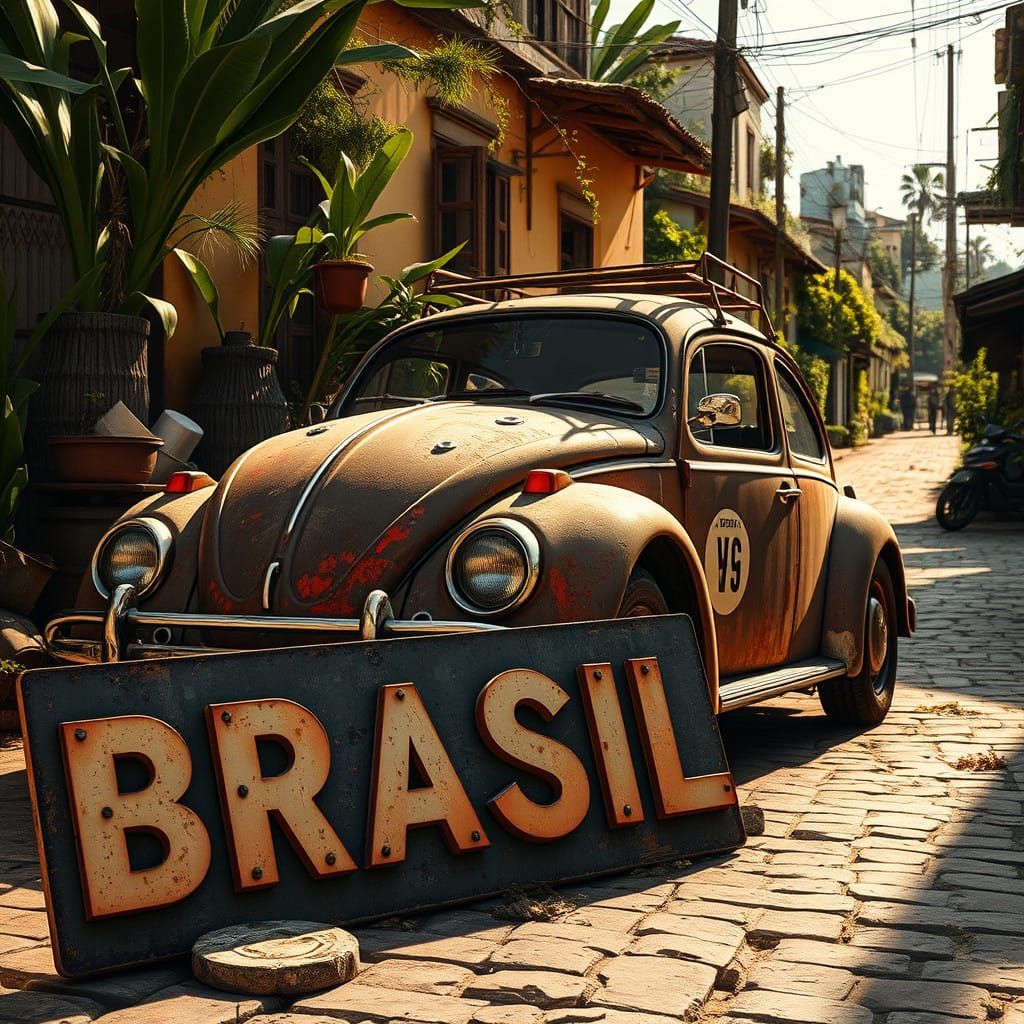 Rusty VW Beetle Amidst Brazilian Nostalgia