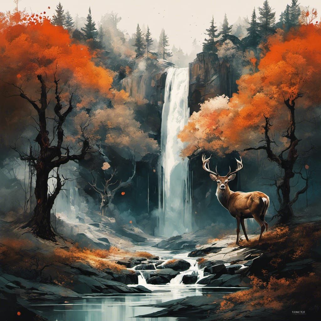 deer with country landscape