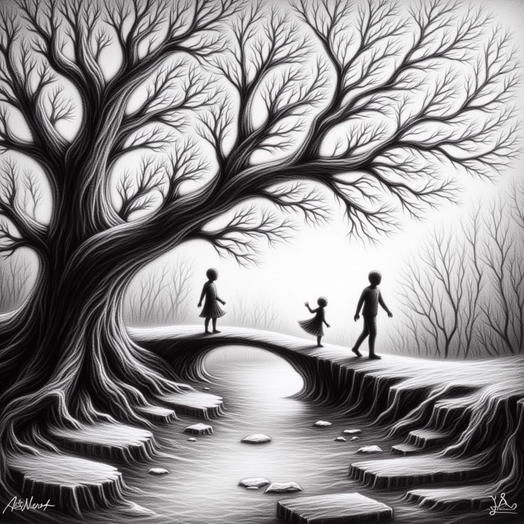 Desolate Winter Landscape Over Icy River