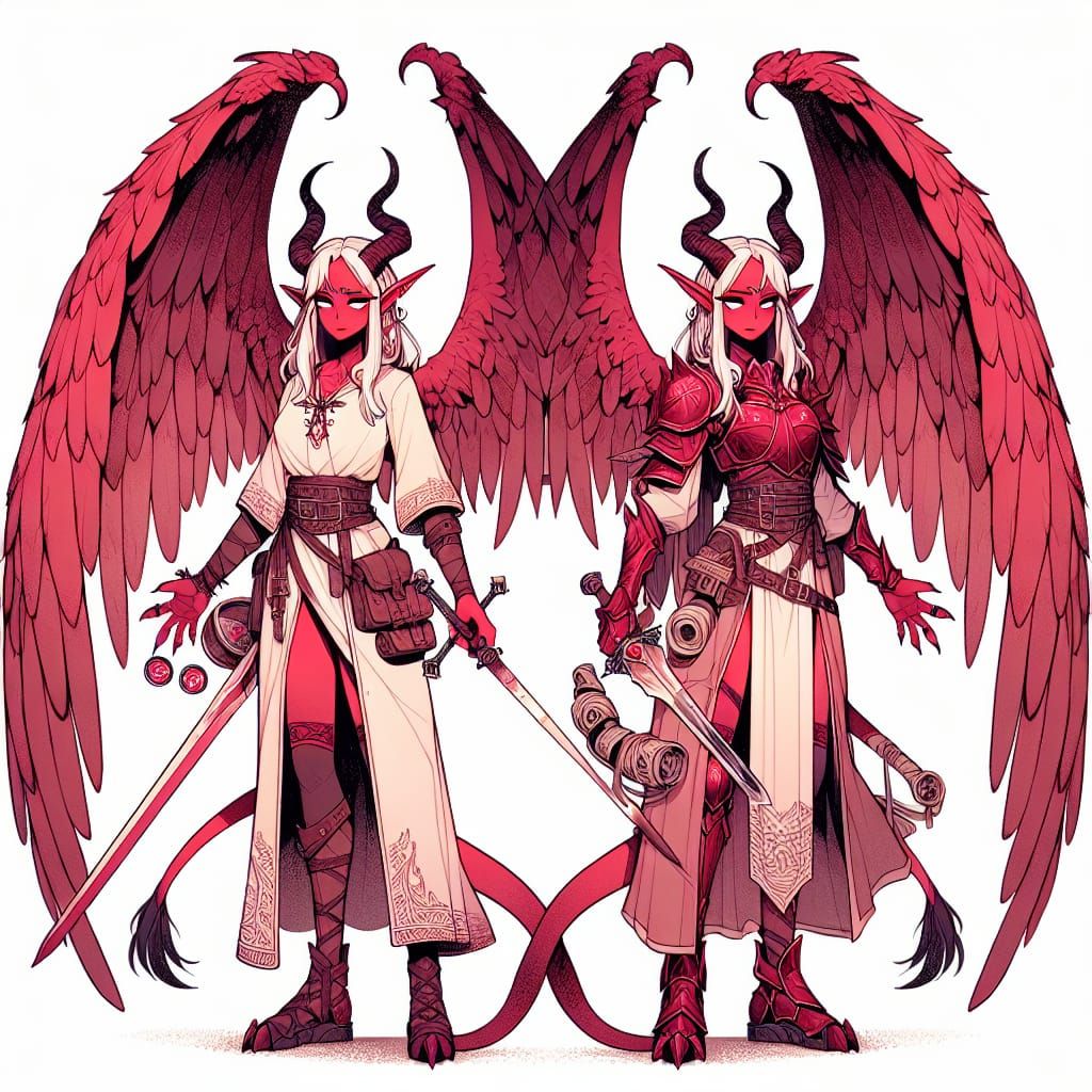 Winged Tiefling Sisters: Cleric and Paladin Twins