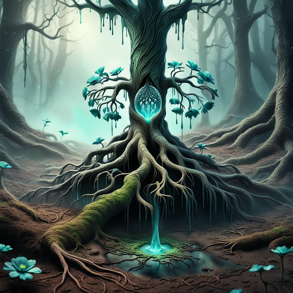 Withered Flower in Dark Forest: Matte Painting