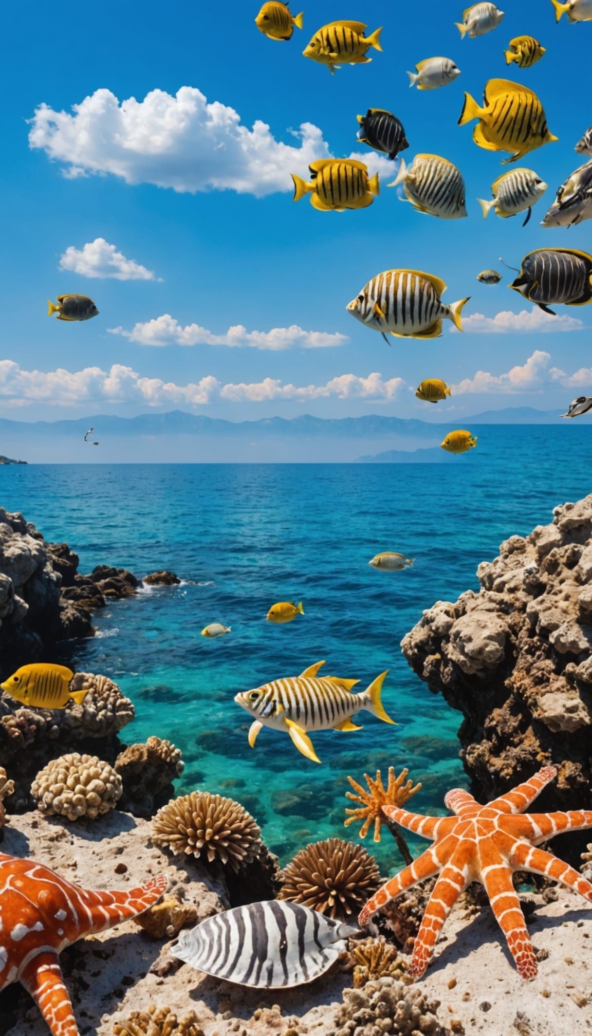 Italian Coastline Teeming with Marine Life Under Summer Sky