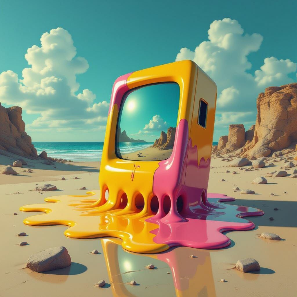 Surreal Melting Objects in a Dreamlike Scene