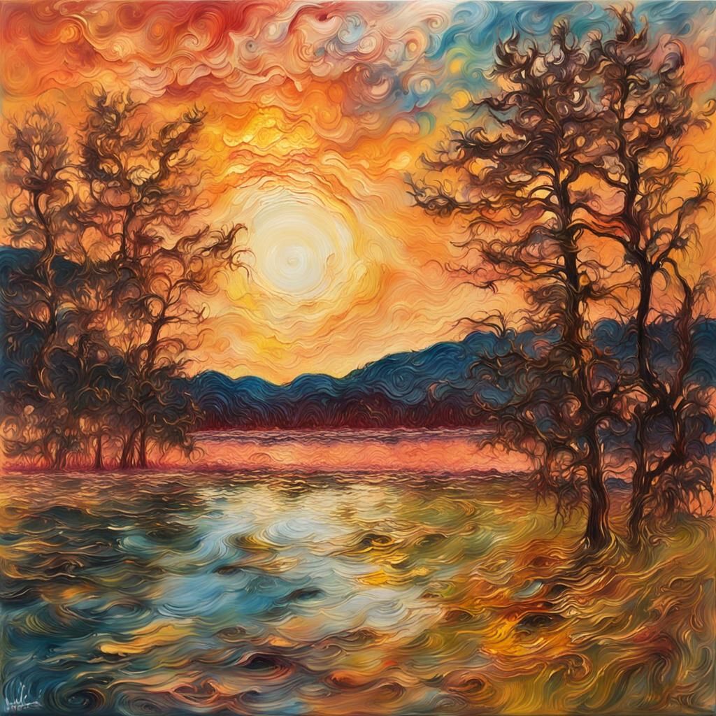 Vibrant Abstract Landscape with Expressive Impasto Texture