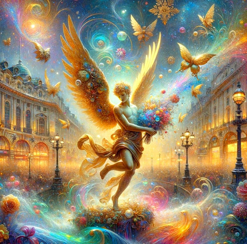 Ethereal Golden Deity Awakens in Whimsical Watercolor Style