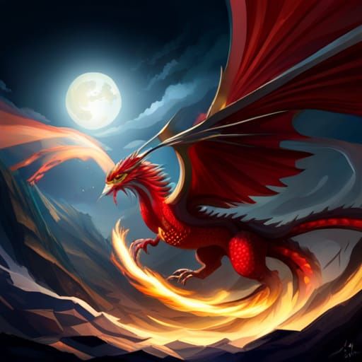 Fiery Red Dragon and Phoenix Night Battle