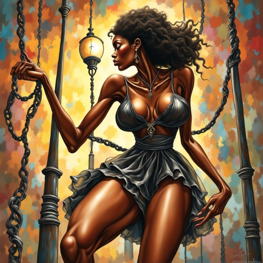 Beautiful Woman Walking Tightrope, Hyperrealistic Concept Ar...