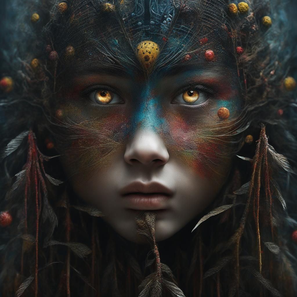 Storm Woman Portrait in Mixed-Media Precisionism