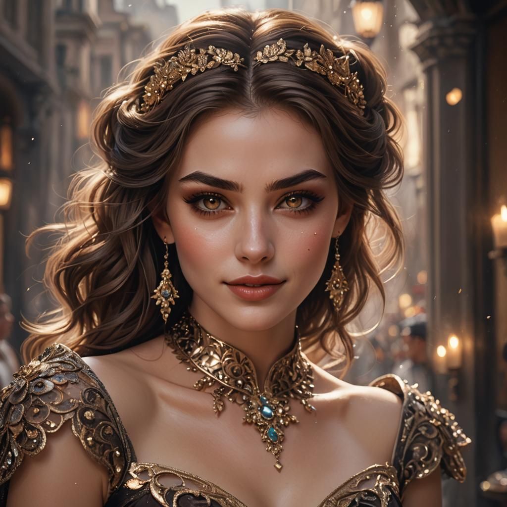 Hazel-Eyed Woman Laughing in Golden Hour Light