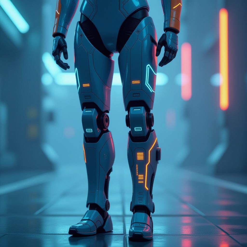 Cybernetic Leg with Neon Lights in Cyberpunk Style