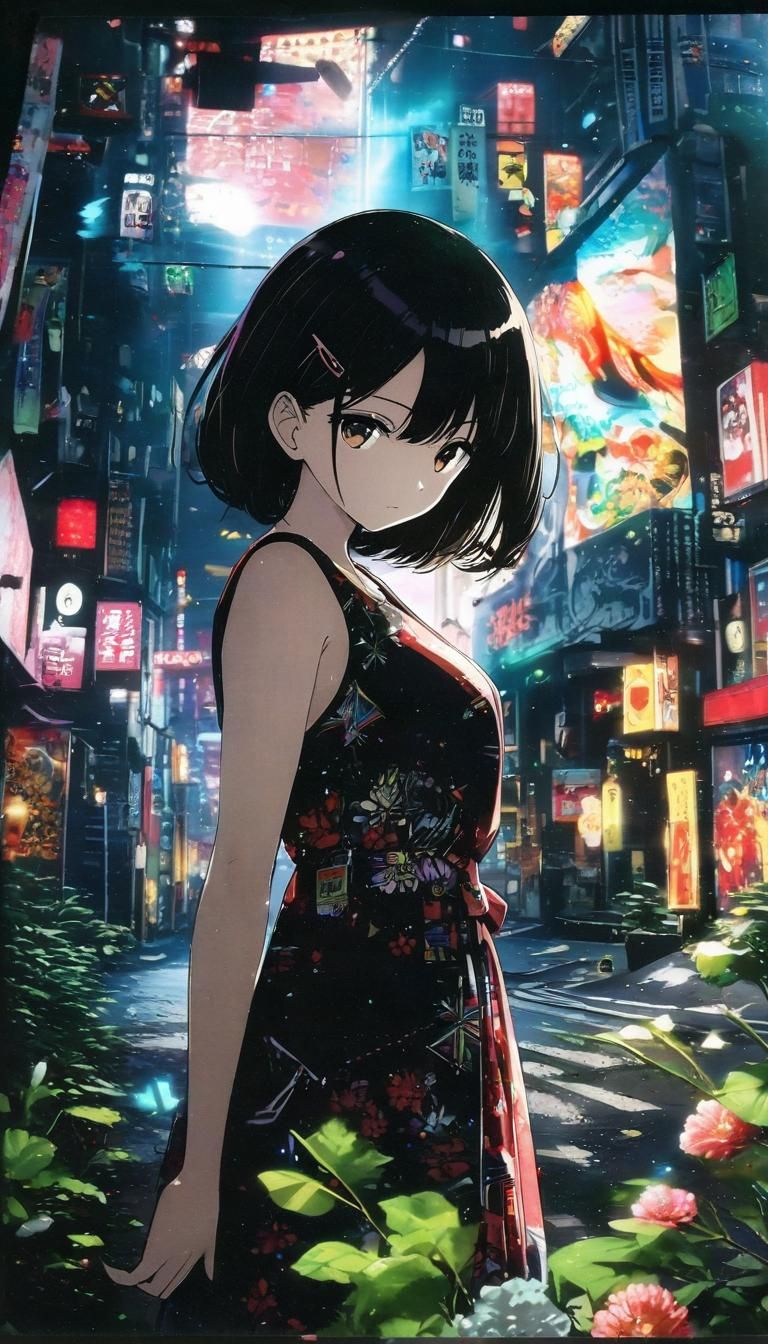 Anime Thai Girl in Tokyo Garden, Cel-Shaded Manga