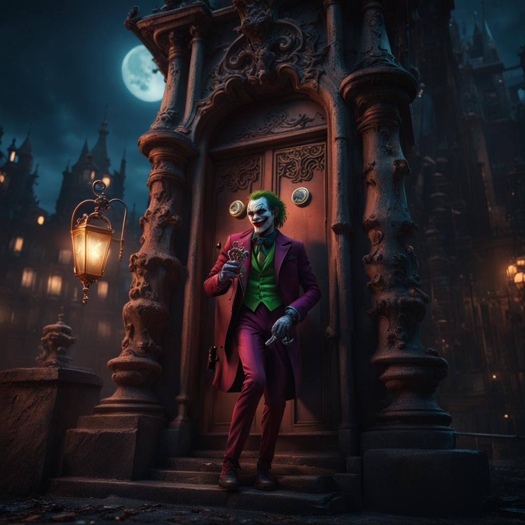 Joker Villain with Lock and Key at Night