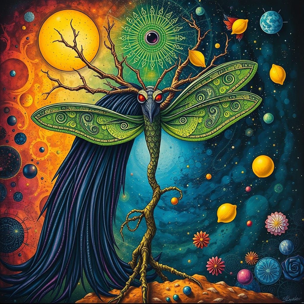 Ethereal Drow Valkyrie in a Vibrant Wormhole Landscape