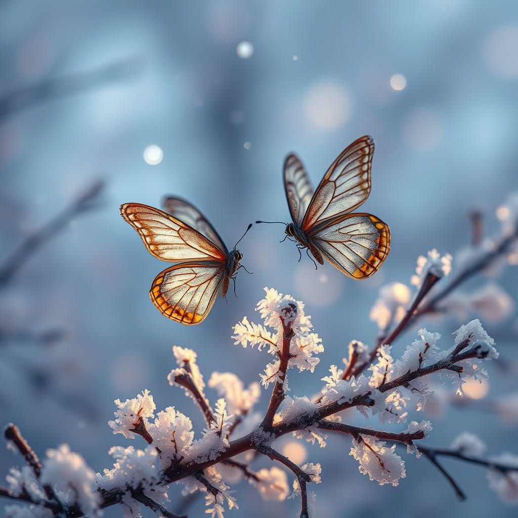 Surreal Butterflies Dance in Winter's Ethereal Glow